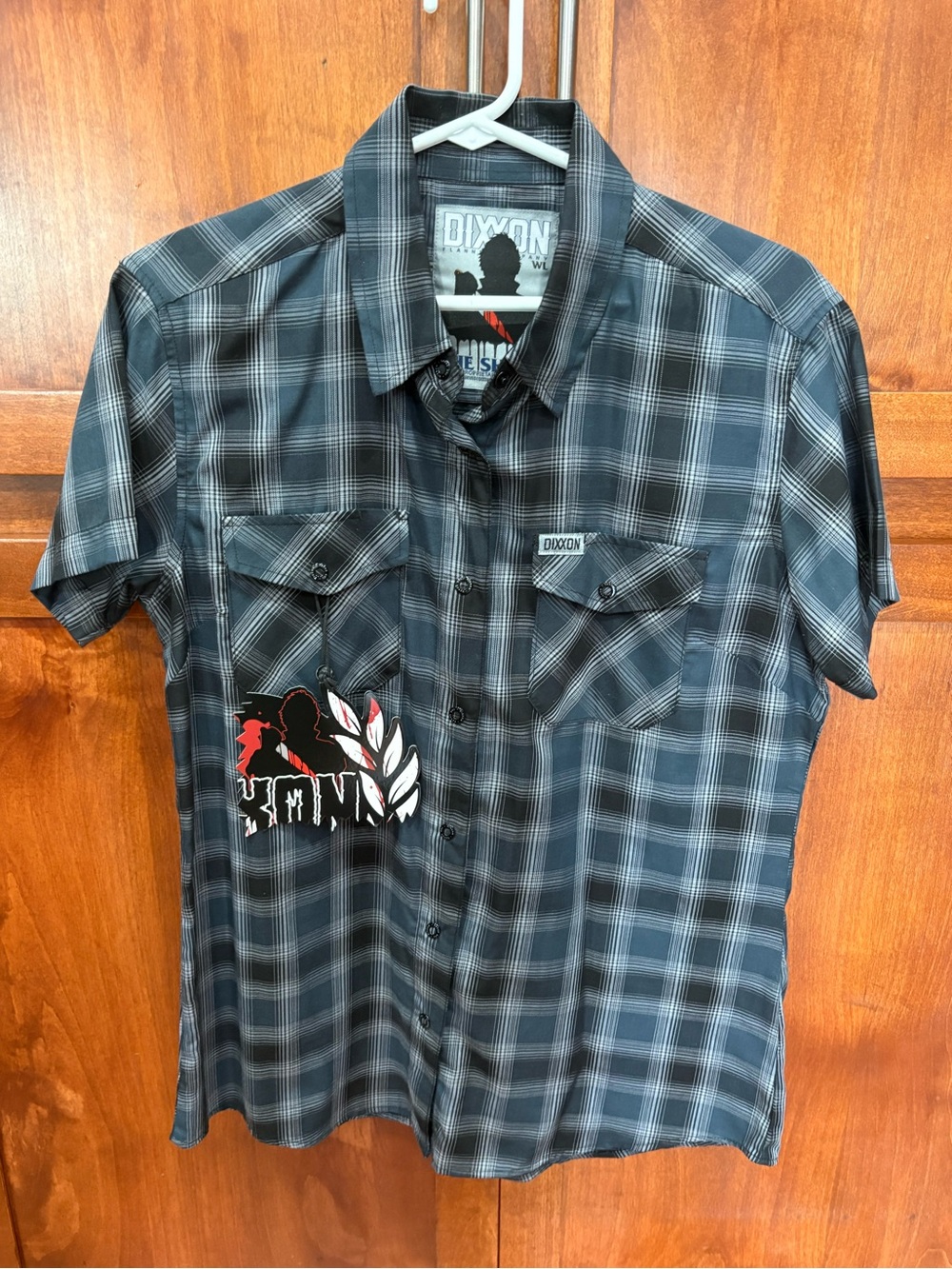 DIXXON Women’s The Shape Black Gray Plaid Button-Down Shirt